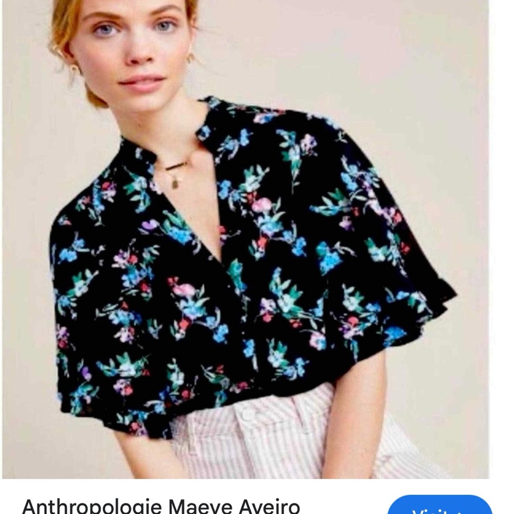 Maeve for Anthropologie aveiro Black Floral Women's Top XS feminine pretty